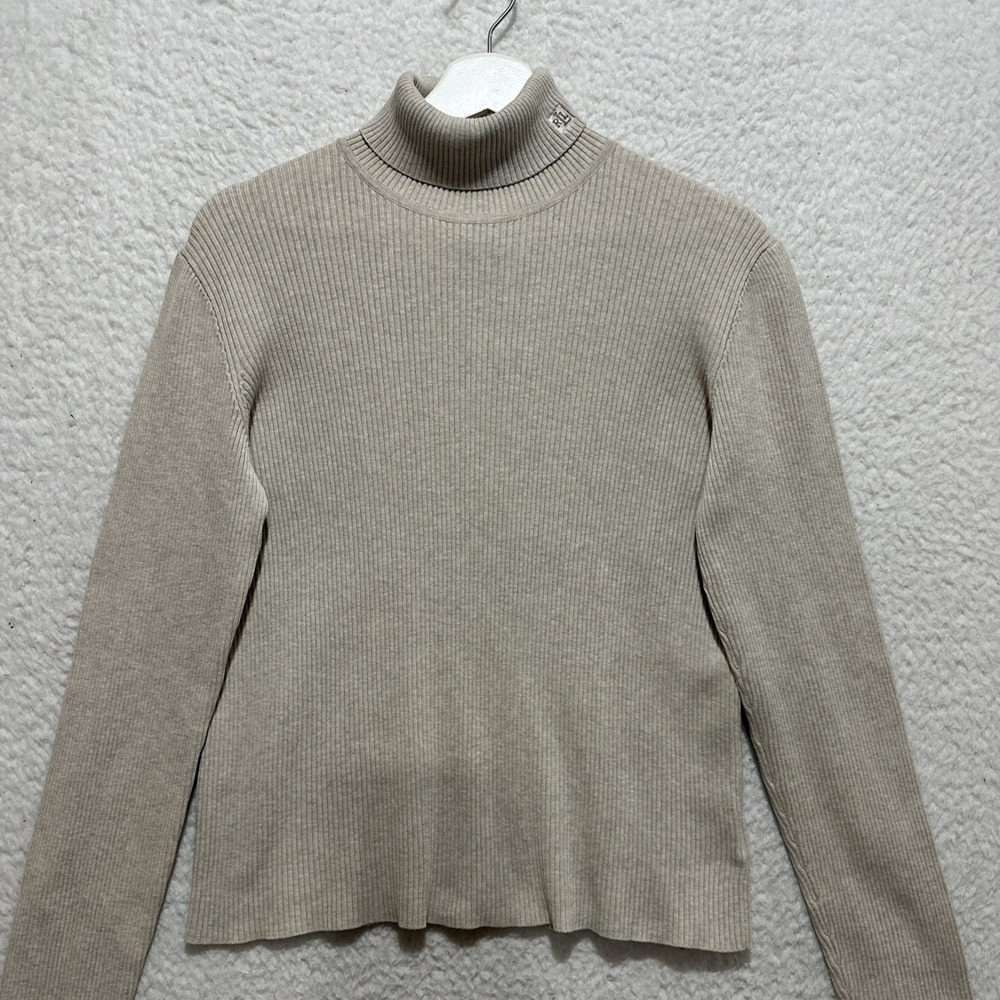 Ralph Lauren LRL Beige Turtle Neck Sweater Ribbed Women's Size M Long Sleeve - Picture 2 of 9